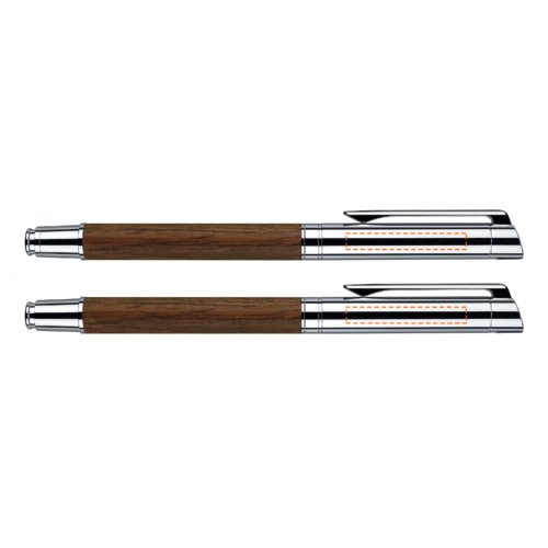 Ensemble de stylos couleur bois avec stylo  bille, stylo plume et tui.
