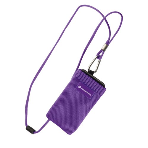 Chaussette de tlphone portable violette avec cordon et mousqueton.