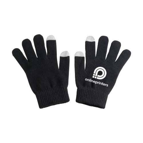 Gants noirs tricots avec fonction tactile sur deux doigts.