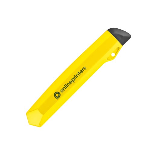 Cutter  carton jaune avec lame et curseur.