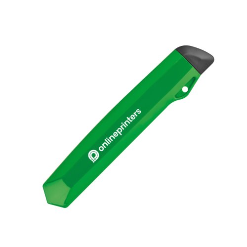 Cutter  carton en plastique vert avec protection de lame.