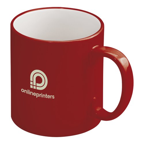 Tasse rouge en cramique avec anse.