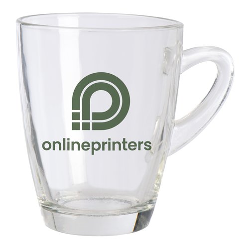 Tasse en verre transparent avec anse.