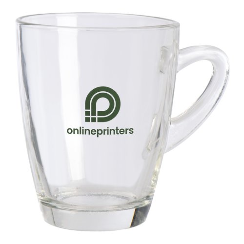 Tasse en verre transparent avec anse.
