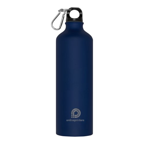 Bouteille d'eau en mtal bleu fonc avec mousqueton.
