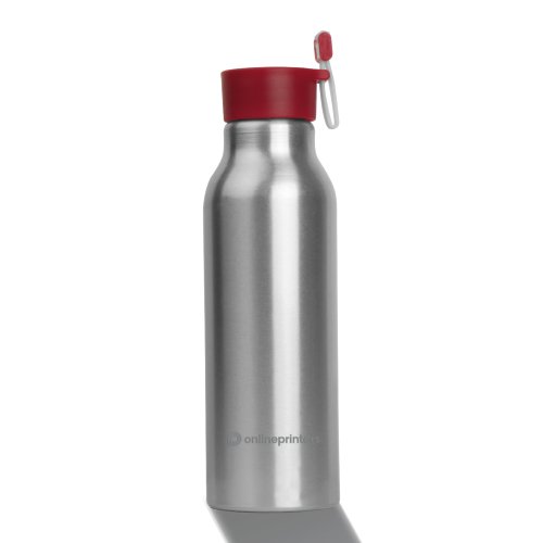 Gourde en aluminium rouge avec bouchon  vis et dragonne.