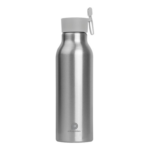 Gourde en aluminium gris avec bouchon  vis et boucle de transport.