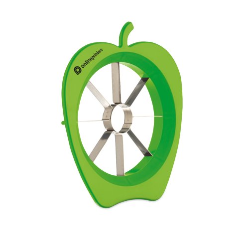 Diviseur de pommes en plastique vert avec lames en acier inoxydable.