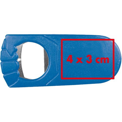 Ouvre-bouteille bleu en plastique avec insert en mtal.