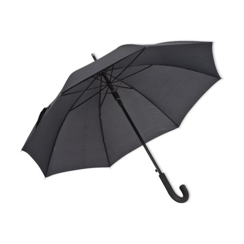 Parapluie noir automatique avec poigne incurve.