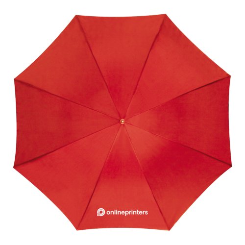 Parapluie automatique rouge avec structure robuste.