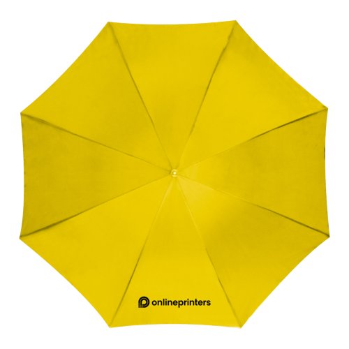 Parapluie automatique jaune avec housse et poigne.