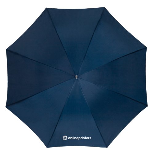 Parapluie automatique bleu fonc avec toile et poigne.