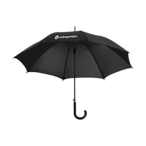 Parapluie automatique noir avec poigne courbe.