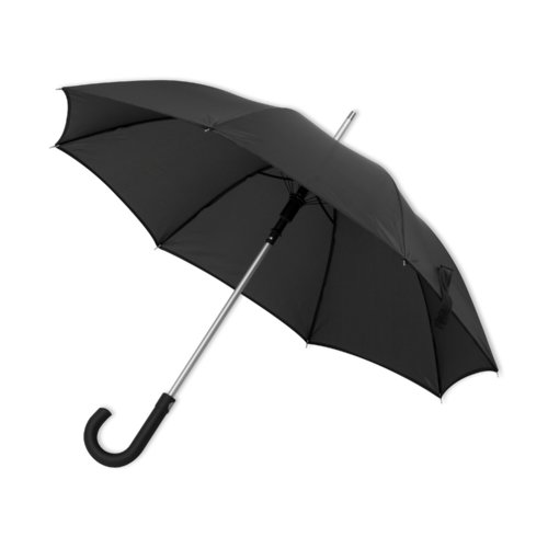 Parapluie automatique noir avec poigne courbe.