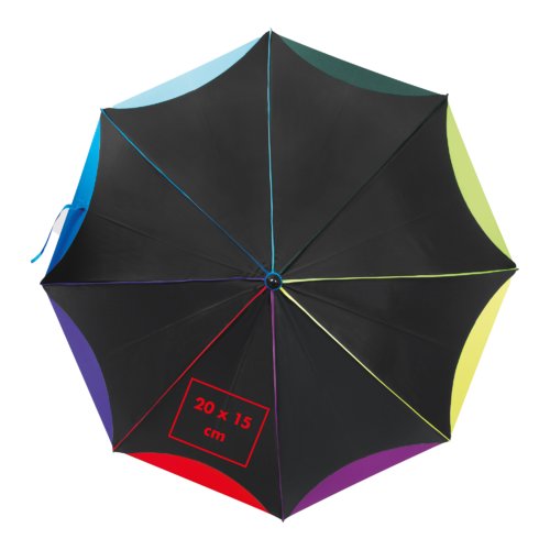 Parapluie automatique noir avec des accents colors.