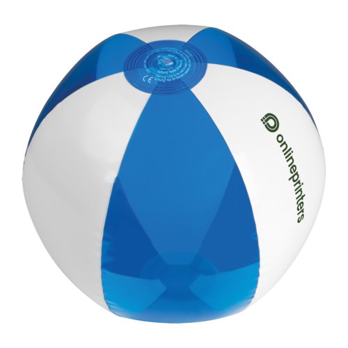 Ballon de plage gonflable en plastique bleu.