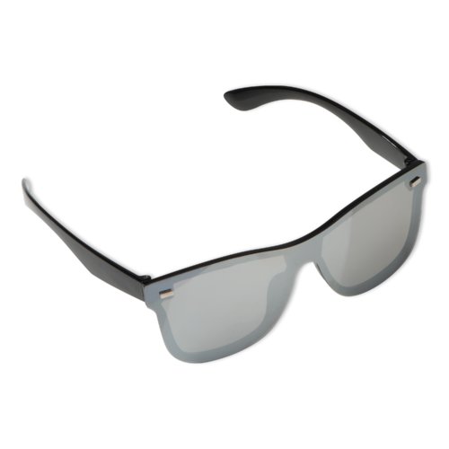Lunettes de soleil noires en plastique avec verres miroir.