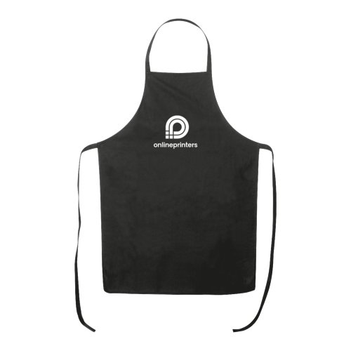 Tablier noir en coton avec tour de cou et longues lani�res.