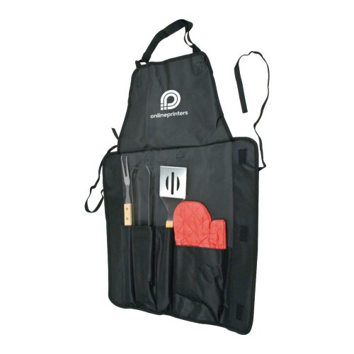 Tablier de barbecue noir avec tour de cou rglable et poches.