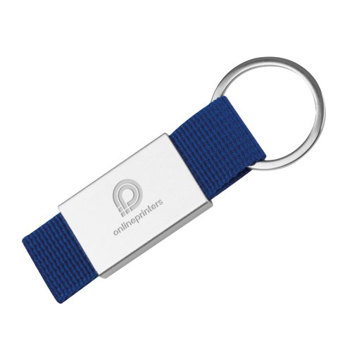 Porte-cls en tissu bleu avec anneau en mtal.