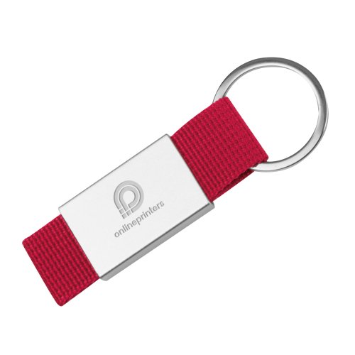 Porte-cls rouge en tissu avec anneau en mtal.