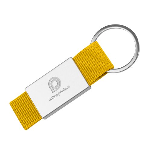 Porte-cls jaune en textile avec anneau en mtal.