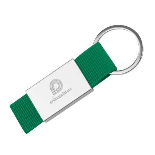 Porte-cls en tissu vert avec anneau en mtal.