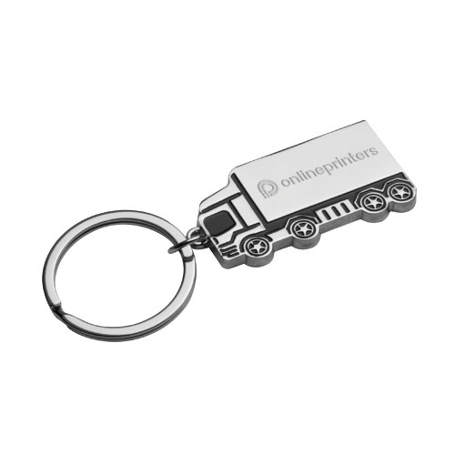 Porte-cls argent en mtal en forme de camion avec anneau.