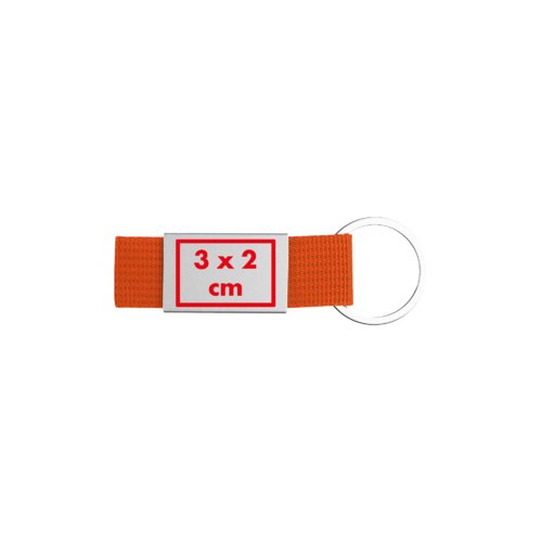 Porte-cls orange en tissu avec anneau mtallique.
