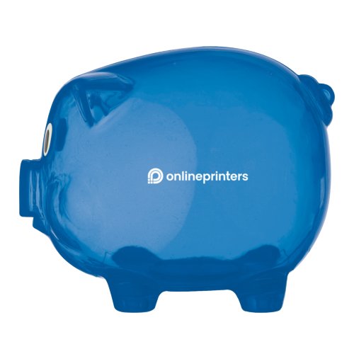 Tirelire cochon bleue en plastique.