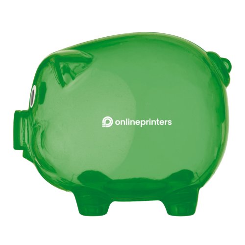 Tirelire cochon verte en plastique avec fente.