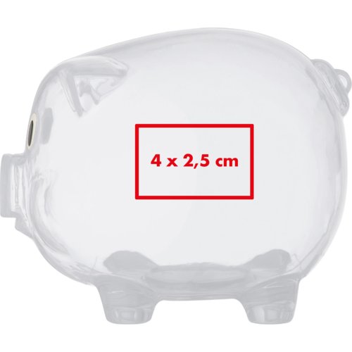 Tirelire transparente en plastique avec fente pour pices.