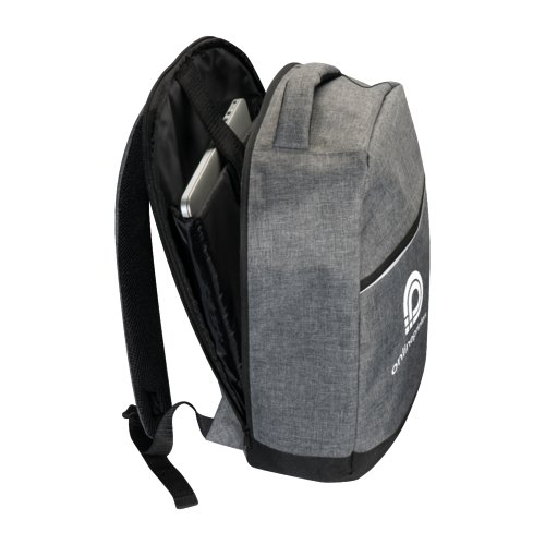 Sac  dos pour ordinateur portable en tissu gris avec bretelles rglables.