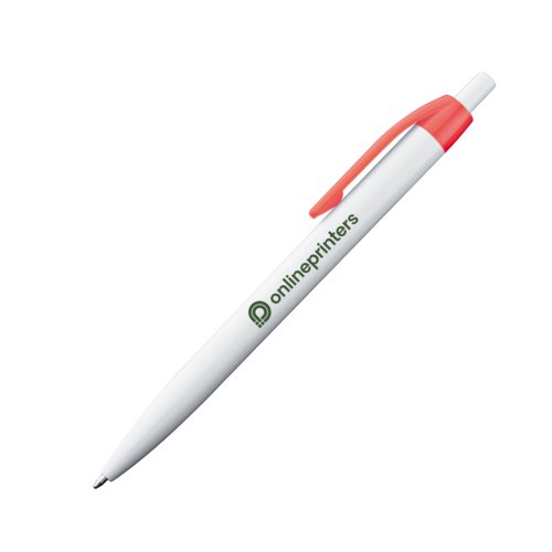 Stylo  bille en plastique rouge avec clip et bouton poussoir.