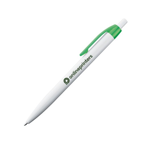 Stylo  bille en plastique blanc avec clip color et mcanisme  poussoir.