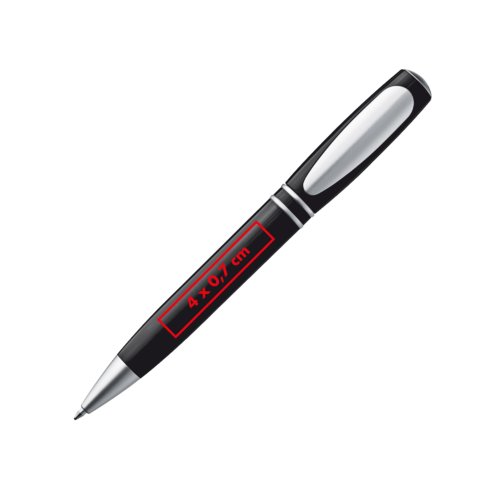 Stylo  bille noir en plastique avec lments en mtal et clip.