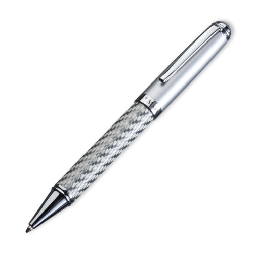 Stylo  bille en mtal gris avec clip et mcanisme  pression.