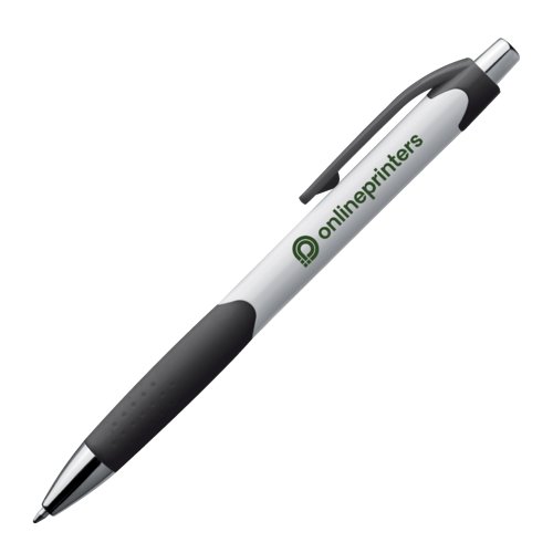 Stylo  bille en plastique noir avec clip et bouton poussoir.