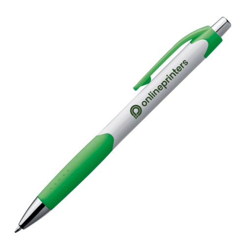 Stylo  bille en plastique vert avec clip et bouton poussoir.