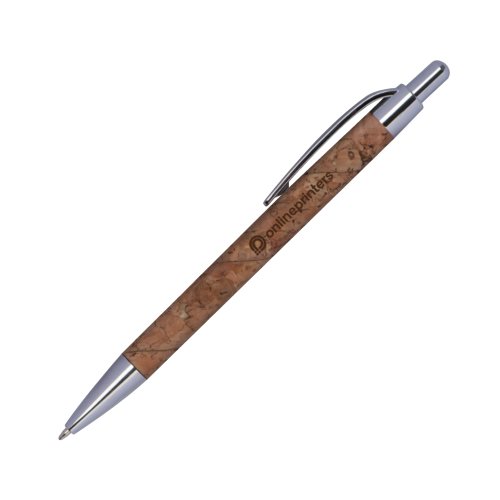 Stylo  bille en lige marron avec lments en mtal et clip.