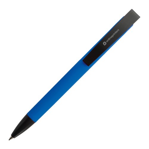 Stylo  bille bleu avec clip et mcanisme  bouton-poussoir.