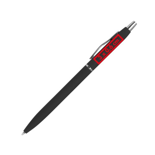 Stylo à bille en métal noir avec clip et mécanisme à pression.