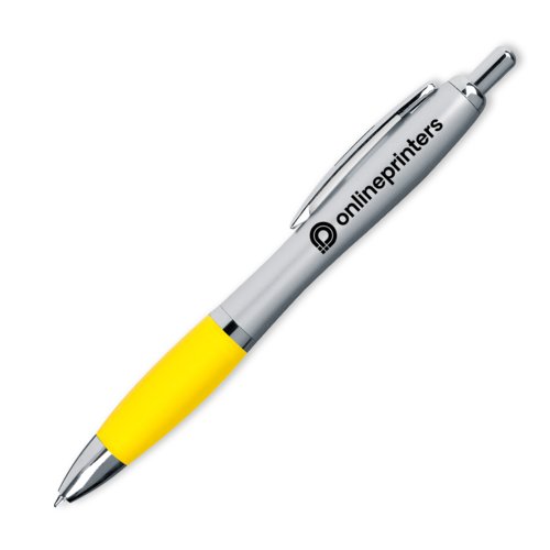 Stylo  bille jaune avec clip et mcanisme  pression.