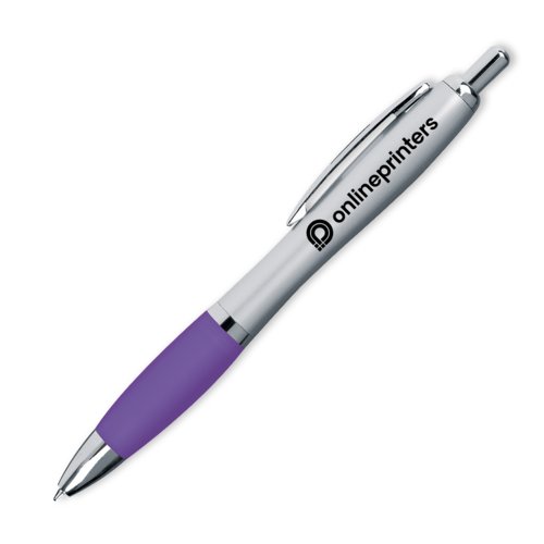 Stylo  bille violet en plastique avec clip et bouton-poussoir.