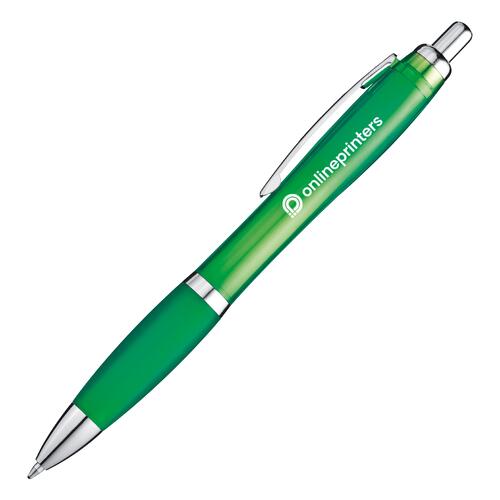 Stylo � bille vert avec clip et m�canisme � pression.