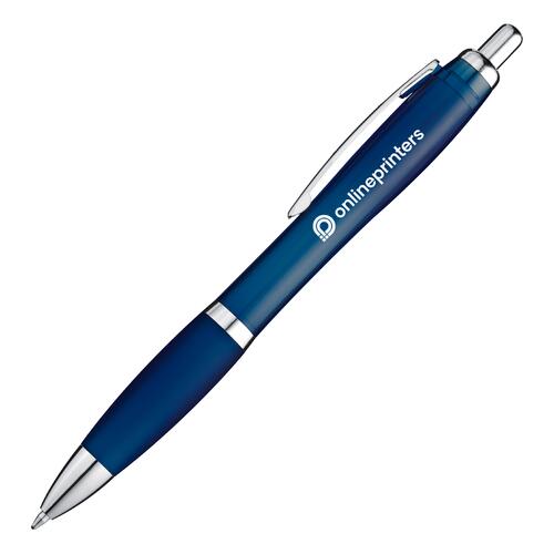 Stylo � bille bleu fonc� avec clip et m�canisme � bouton-poussoir.