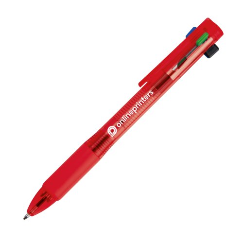 Stylo  bille 4 en 1 rouge en plastique avec clip et mcanisme  pression.