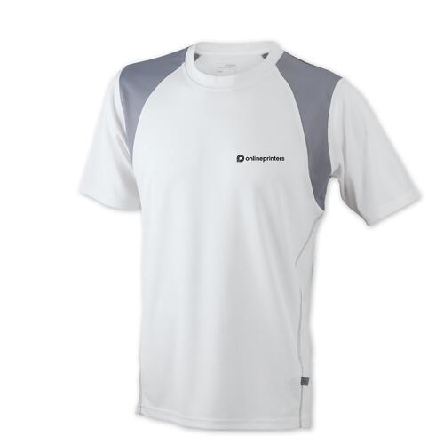 T-shirt de course blanc en polyester pour hommes avec manches courtes.