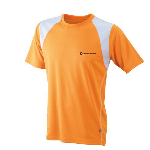 T-shirt de course orange en polyester pour hommes avec manches courtes.
